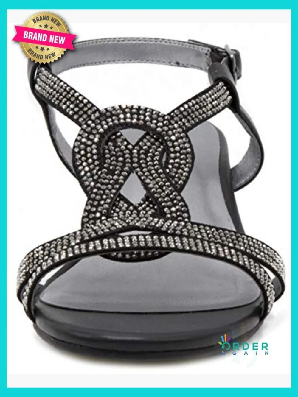Demi-Wedge Dress Sandals Open Toe Slingback Wedge Heels Rhinestone Glitter